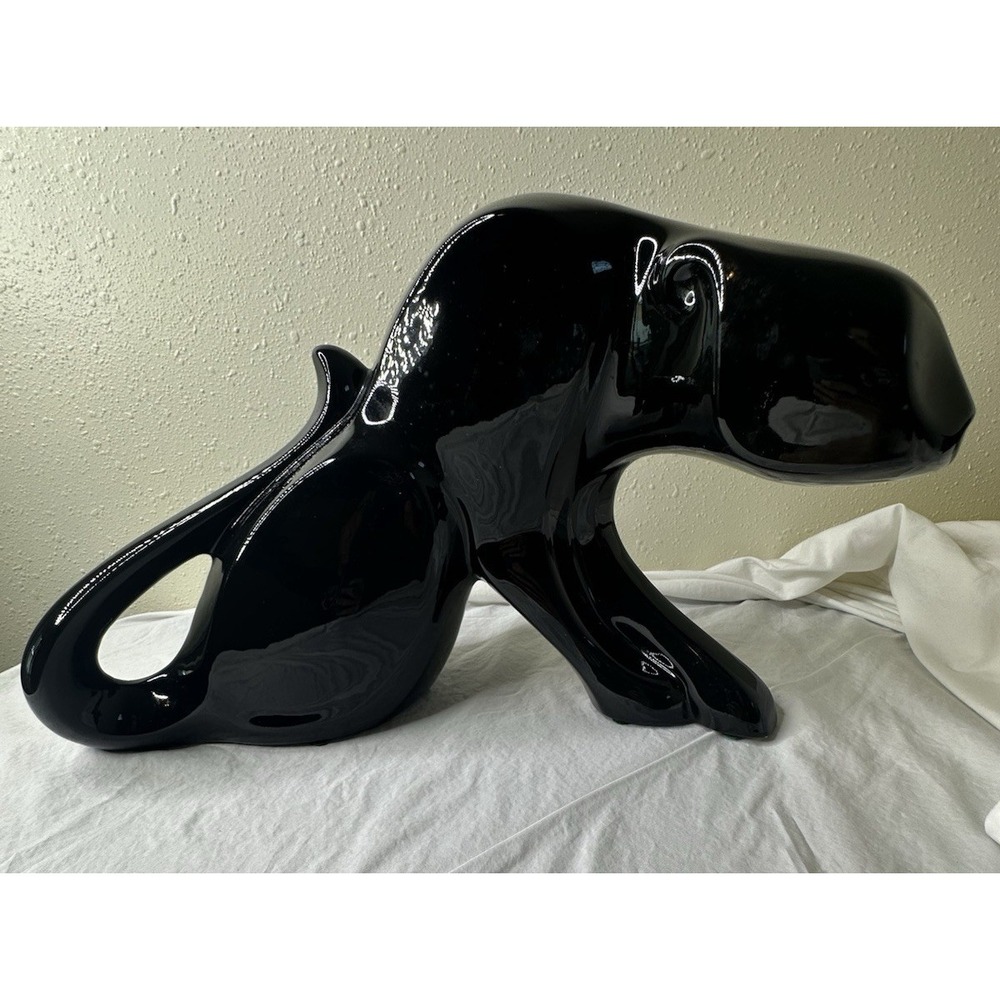 JARU Pottery Vintage Black Panther Sculpture 1980s Measures 15x10